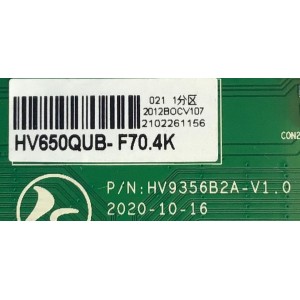 T-CON PARA TV SCEPTRE NUMERO DE PARTE HV650QUB-F70.4K / HV9356B2A-V1.0 / PANEL DXHV650QUBF70 / MODELO N65